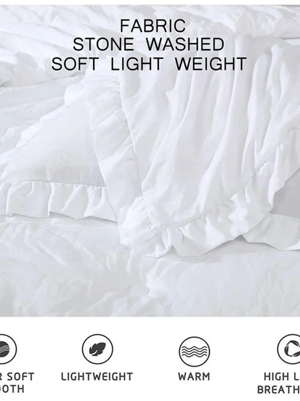 White Ruffled Queen 3 piece Comforter Set